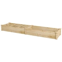 Letto Rialzato per Orto e Giardino con Divisorio Interno e Fondo Aperto, 237x60x25cm, Legno Naturale