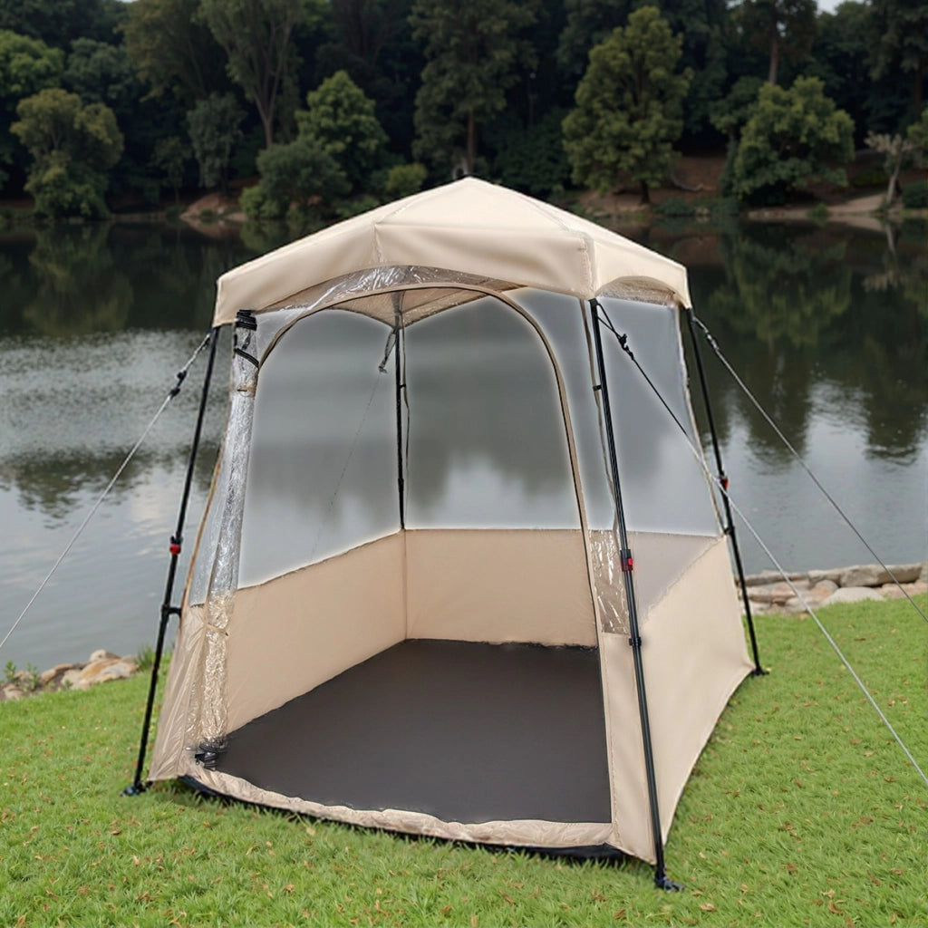 Tenda sportiva pop up con borsa da trasporto, Tenda a bolla portatile in PVC trasparente per pesca e campeggio 160 cm Marrone-Tende
