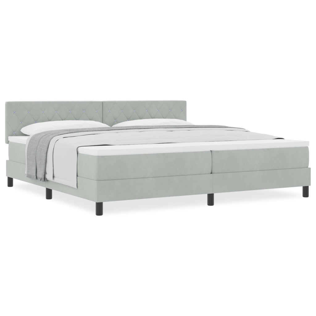 Letto Box Spring  con Materasso Grigio Chiaro 200x200 cm Velluto