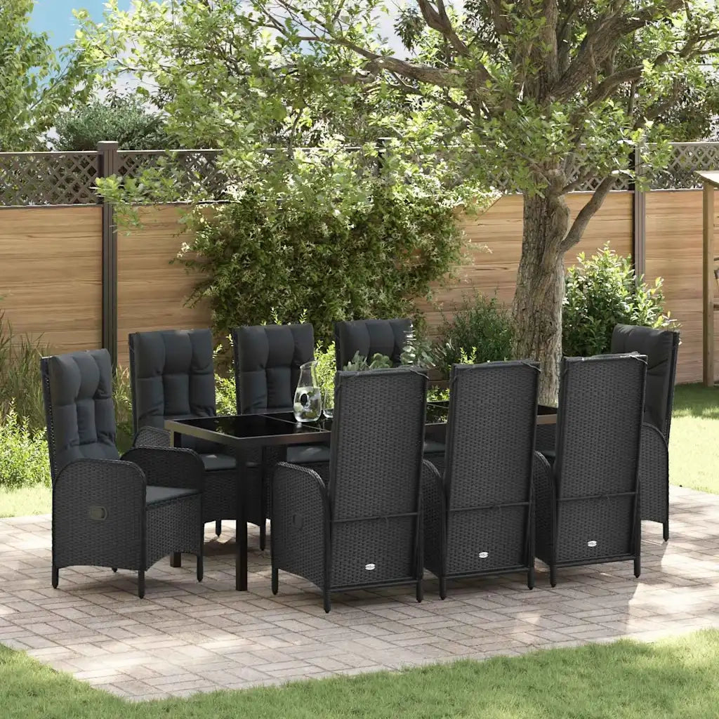 Set da Pranzo per Giardino con cuscino 9 pcs Nero polyrattan 3380119