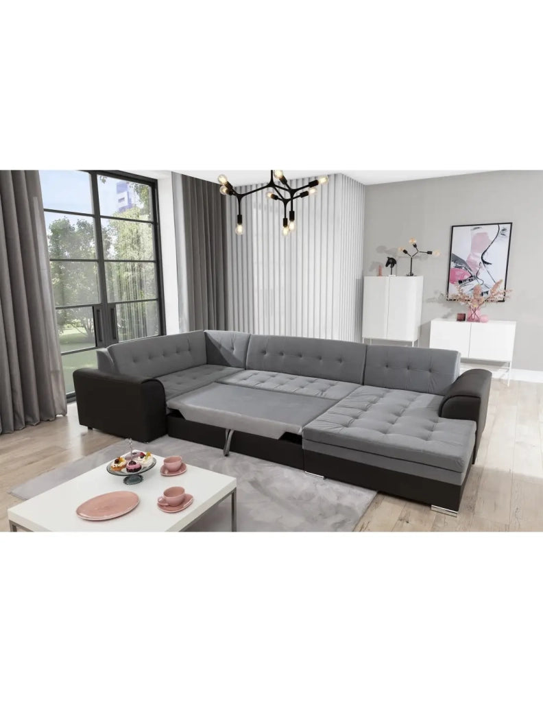 Divano panoramico convertibile CALDERO 5 posti marrone - angolo destro - 4 cuscini