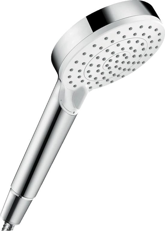 Douchekop a mano variabile con 3 tipi di getto, diametro 10cm, bianco/acciaio inox, 26330400