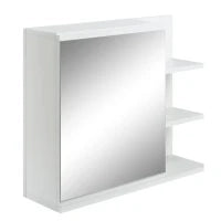 kleankin Specchiera Bagno a Parete con Anta e 3 Ripiani Laterali in Legno, 60x18x50cm, Bianco