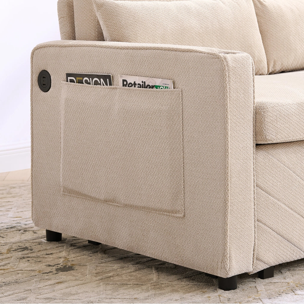 Divano Letto 2 Posti con USB ¨C MINIMAL ¨C Beige, Trasformabile