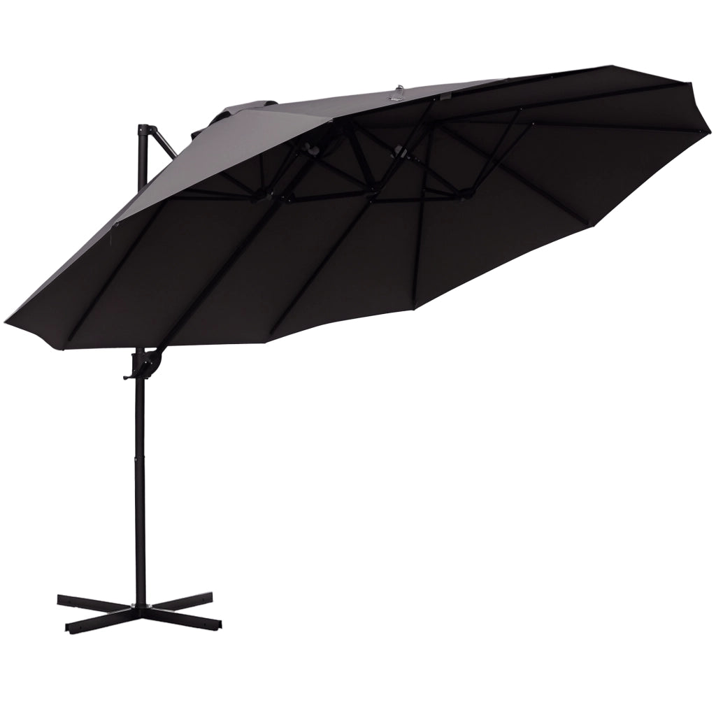 Ombrellone XXL con base a croce e manovella ¨C zephmum ¨C Grigio 270x445x260 cm