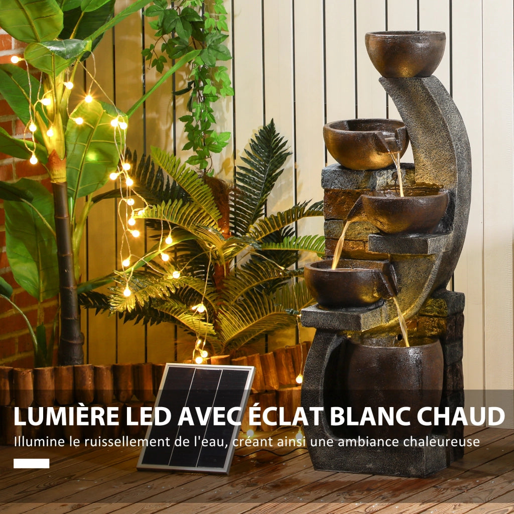 Fontana da Giardino 5 Livelli con Luce LED e Pannello Solare ¨C Zephmum ¨C Resina Grigio e Marrone