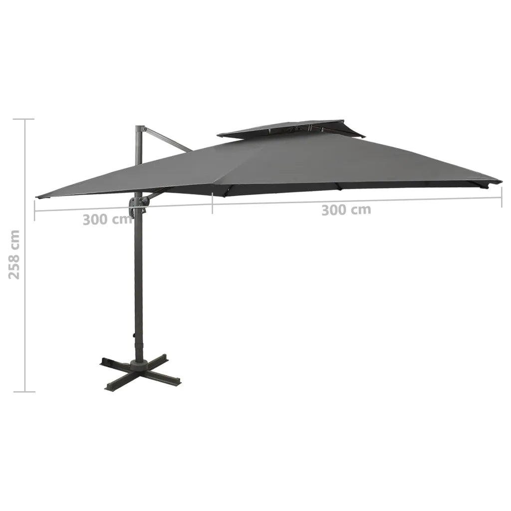 Ombrellone a Sbalzo con Doppia Copertura 300x300 cm Antracite cod mxl 19210