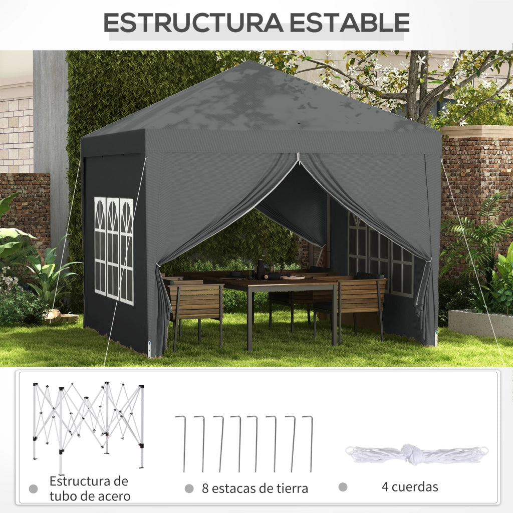 Tenda da Giardino 3x3 m ¨C Minimal ¨C Grigio con 4 Pannelli Laterali e Custodia