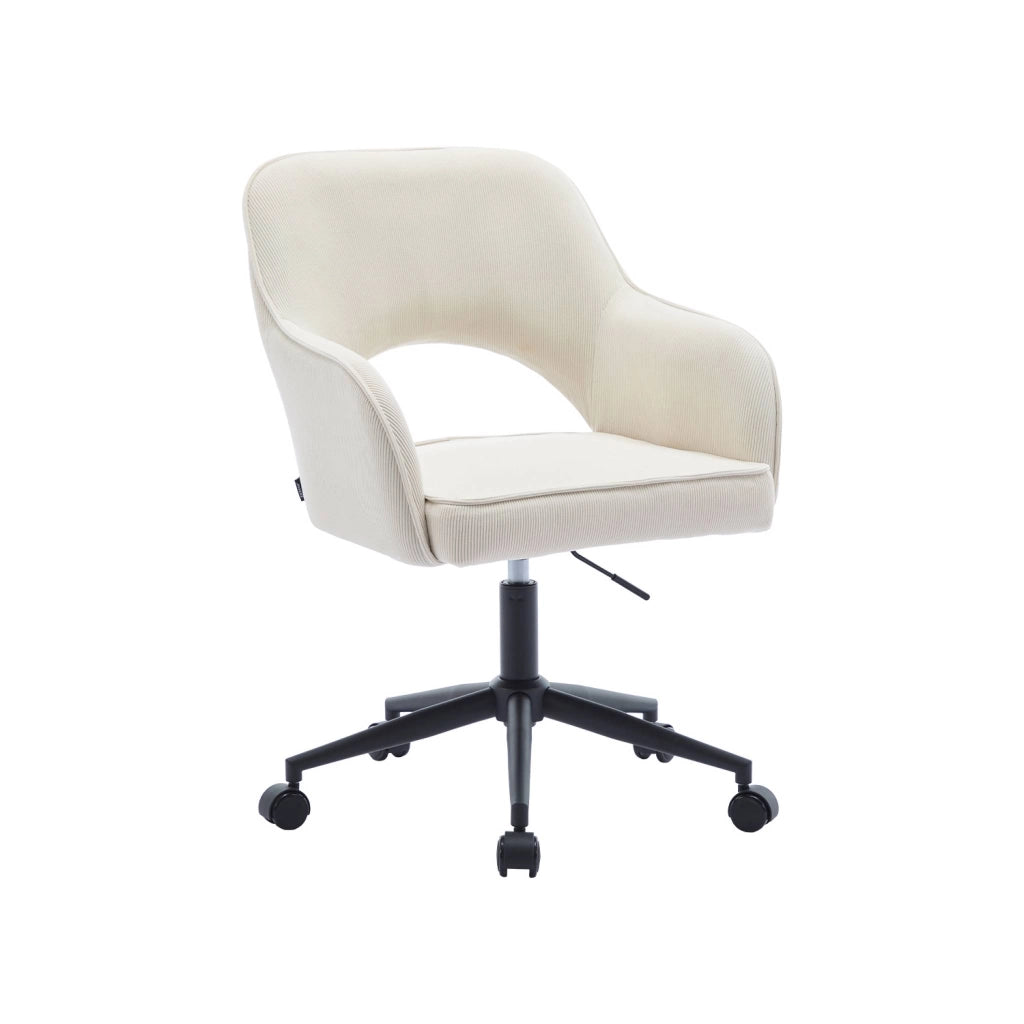Sedia da ufficio in velluto a coste con rotelle, bianco sporco