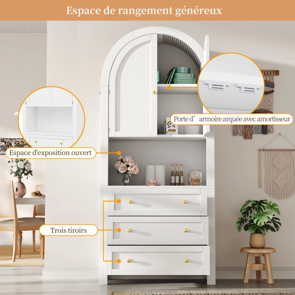Armadio Contenitore con 2 Ante; 3 Cassetti e Vano a Giorno; Stile Moderno; in MDF; 70??35??180 cm; Bianco