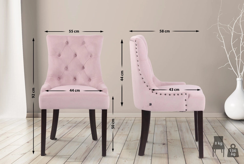 Set 4 poltrone pranzo Aberdeen in velluto rosa,antico