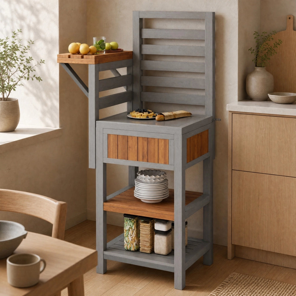 Mobile da esterno multifunzione con lavello a secco e rubinetto; 80 x 51 x 148;5 cm; legno naturale