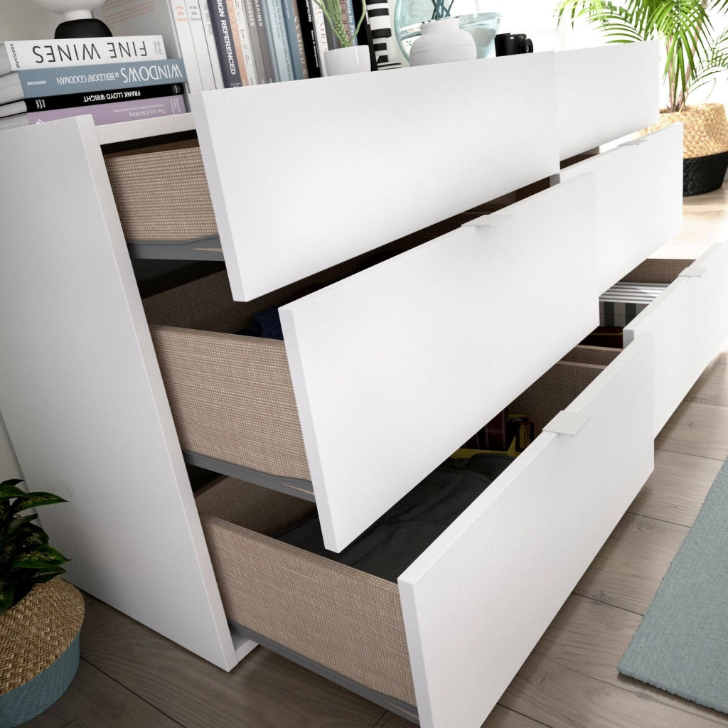 Cassettiera Avana, Settimanale per camera da letto, ComÃ² con 6 cassetti, 120x39h62 cm, Bianco