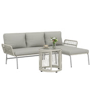 Set salotto da giardino 3 pezzi ¨C zephmum ¨C polyrattan grigio con cuscini e tavolino vetro