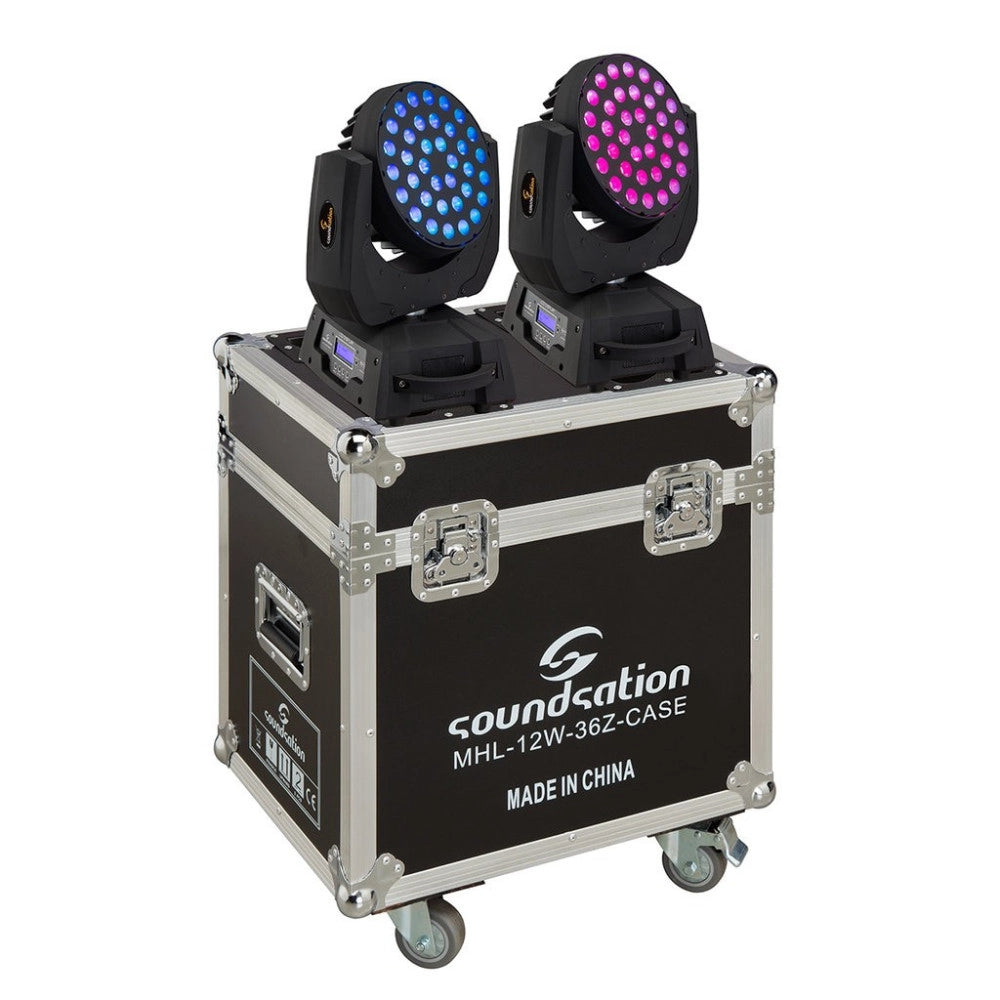 Trade Shop - Coppia Testa Mobile Wash Led 36x12w 18w Rgbw A Uv Flight Case Powercon Ganci Dmx -