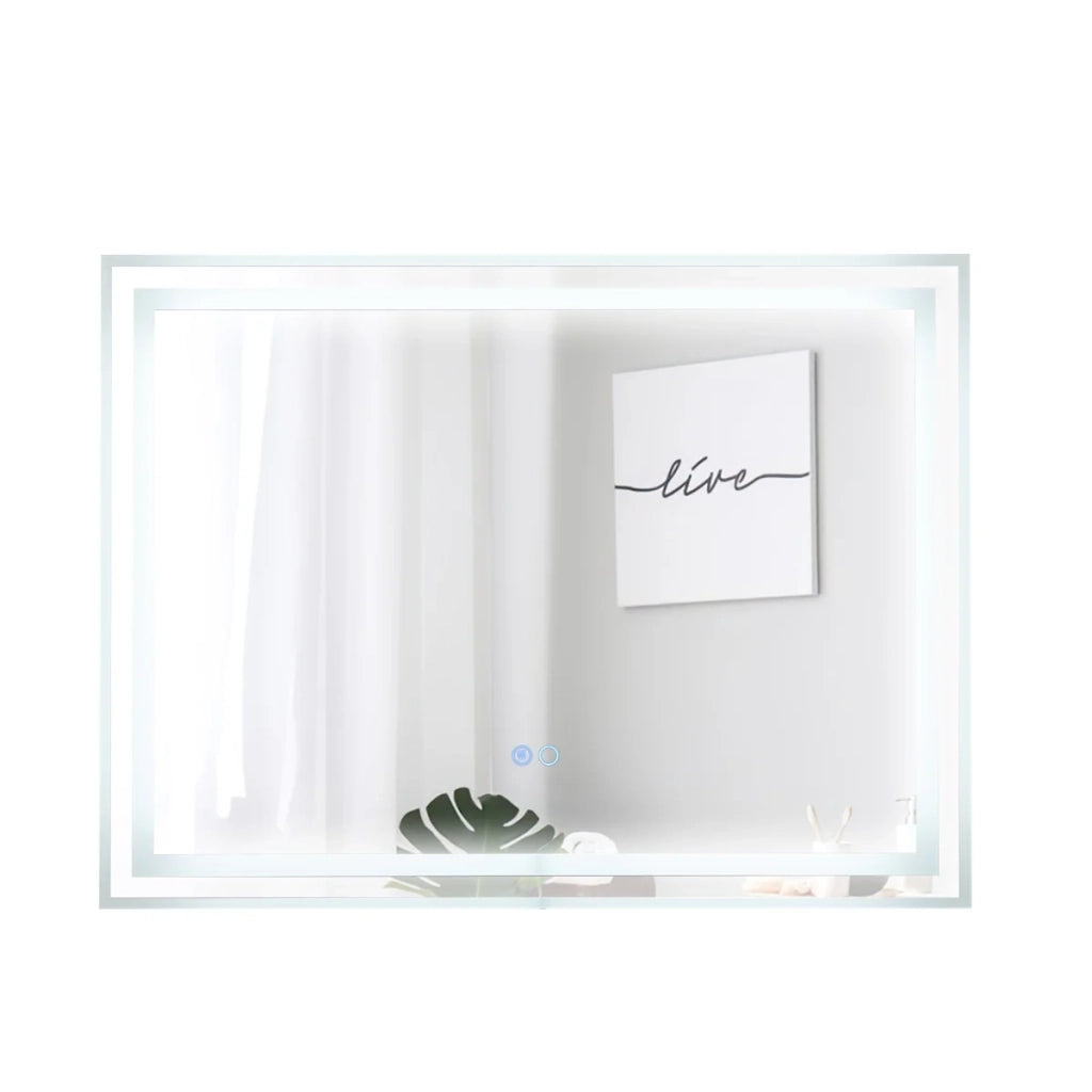Specchio da bagno rettangolare 80 x 60 cm con illuminazione frontale e posteriore atmosfera accogliente vetro argentato 20_0012849