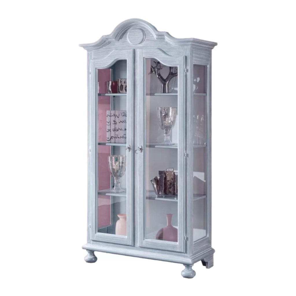 Vetrina 2 porte in legno shabby azzurro l.103 p.45 h.197 (958) - Mobili 2G