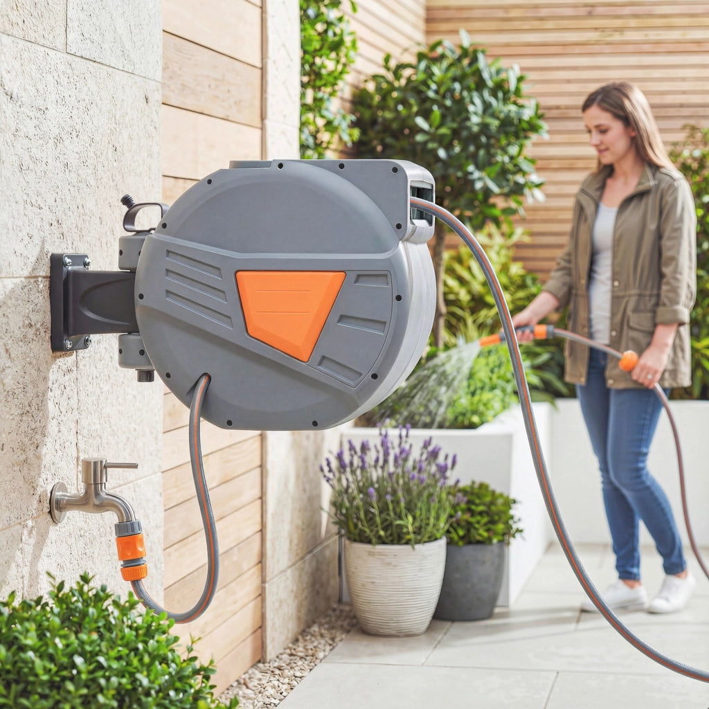 Avvolgitubo per Irrigazione 30+2 m ¨C zephmum ¨C 2 Bocchetti, Supporto Arancione
