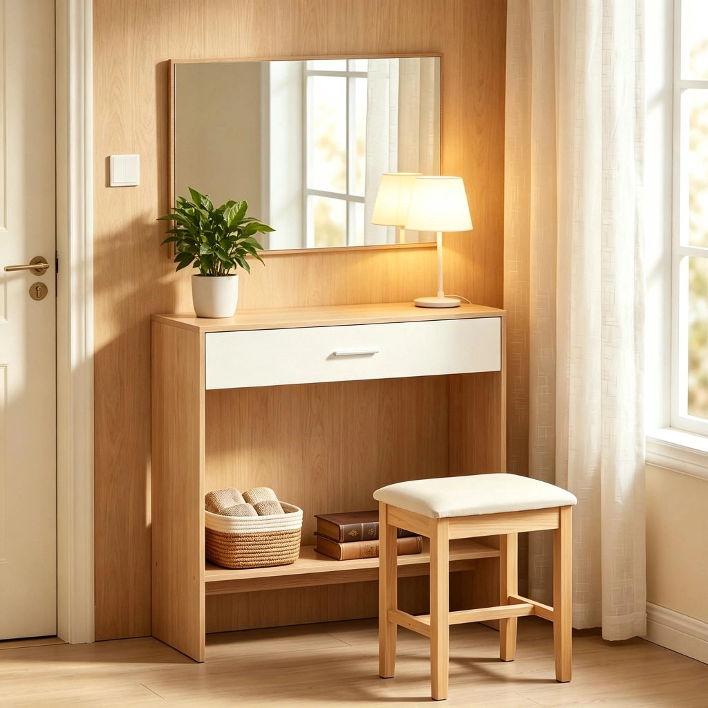 Elegante organizer per corridoio, moderno tavolo da trucco con specchio, consolle