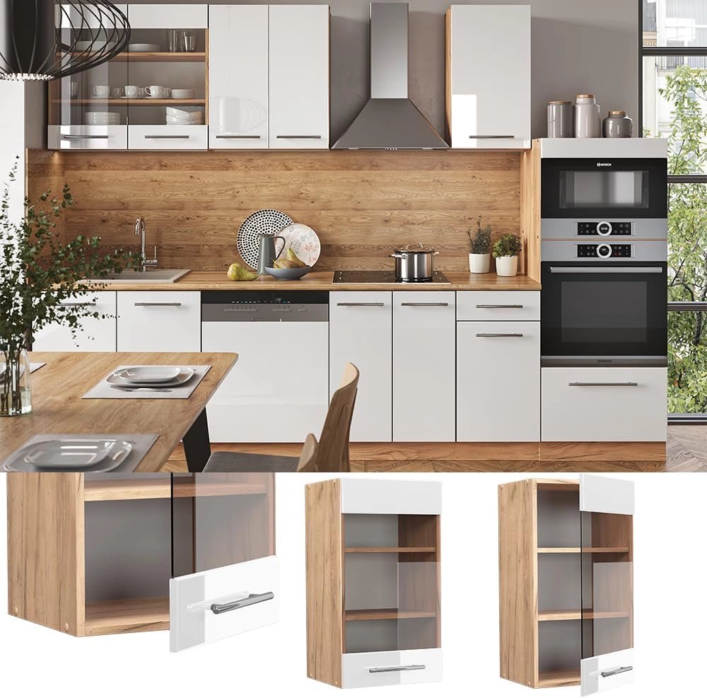 Mobile da cucina in vetro Fame-Line, Bianco lucido, 40 cm, per la combinazione con altri moduli della serie Fame-Line
