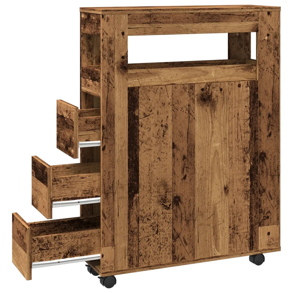 Mobile da Bagno Stretto con Ruote Legno Vecchio in Truciolato 855275