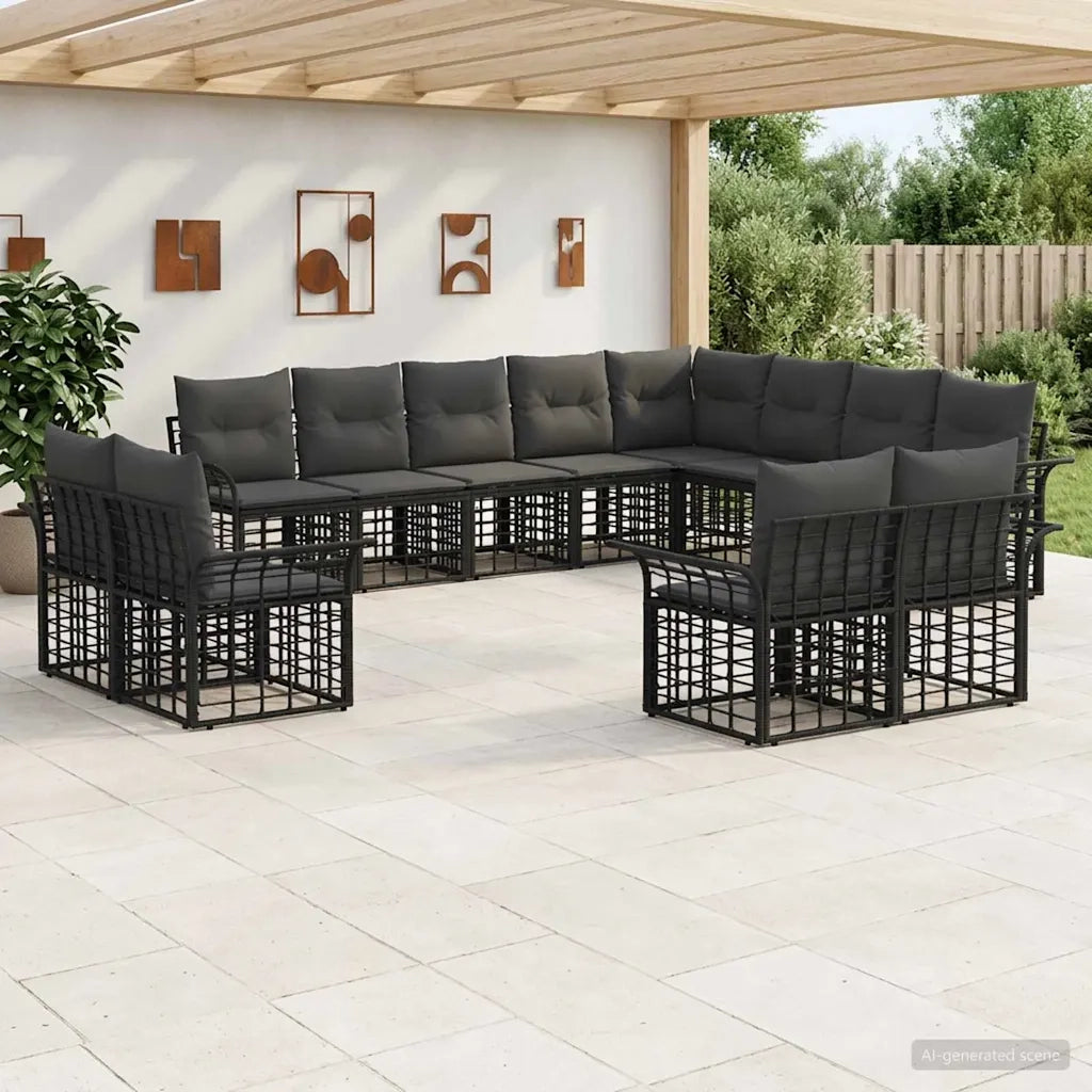 Set di divani da esterno 12 pcs Nero e Grigio scuro Poliestere 3437805
