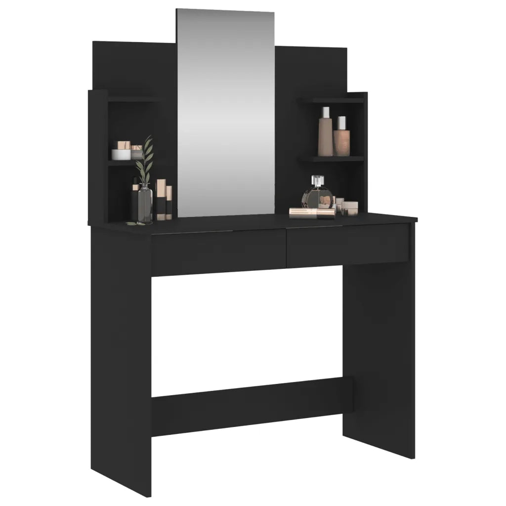 Toeletta con Specchio-Com¨°-Tavolo da trucco Nero 96x39x142 cm