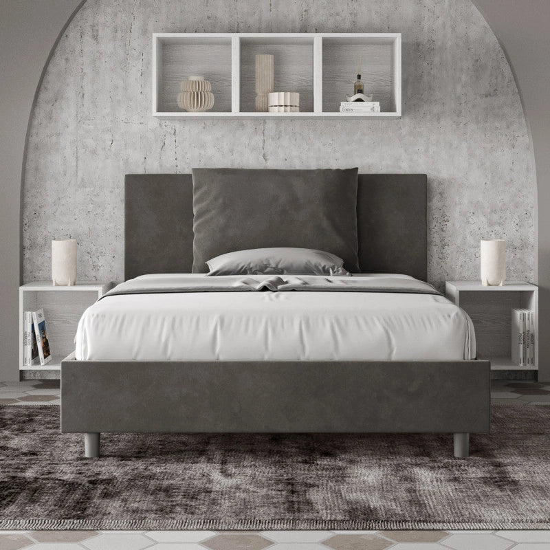Letto imbottito Piazza e mezzo 130x200 cm Antea - Senza rete,Microfibra,Grigio