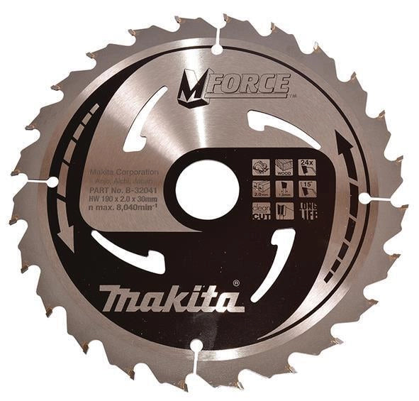 Makita B-32041 M-FORCE Lama per Sega Circolare 190 mm 30 mm 24 denti 1,2 mm HM per Legno