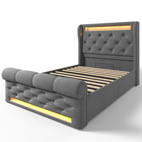Letto singolo-Xylo-90x200 cm-LED, USB-C, idraulico, velluto grigio