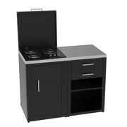 Set Cucina da Esterno a Gas 2 Elementi con 2 cassetti Estraibili - Struttura in Acciaio e Piano in Acciaio Inox - Nero