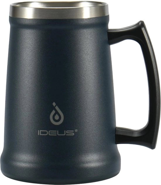 Pul bier isolato con manico, 710 ml, acciaio inossidabile, grande tazza termica, bicchiere metallico per birra, nato per l'Oktoberfest (blu marino)