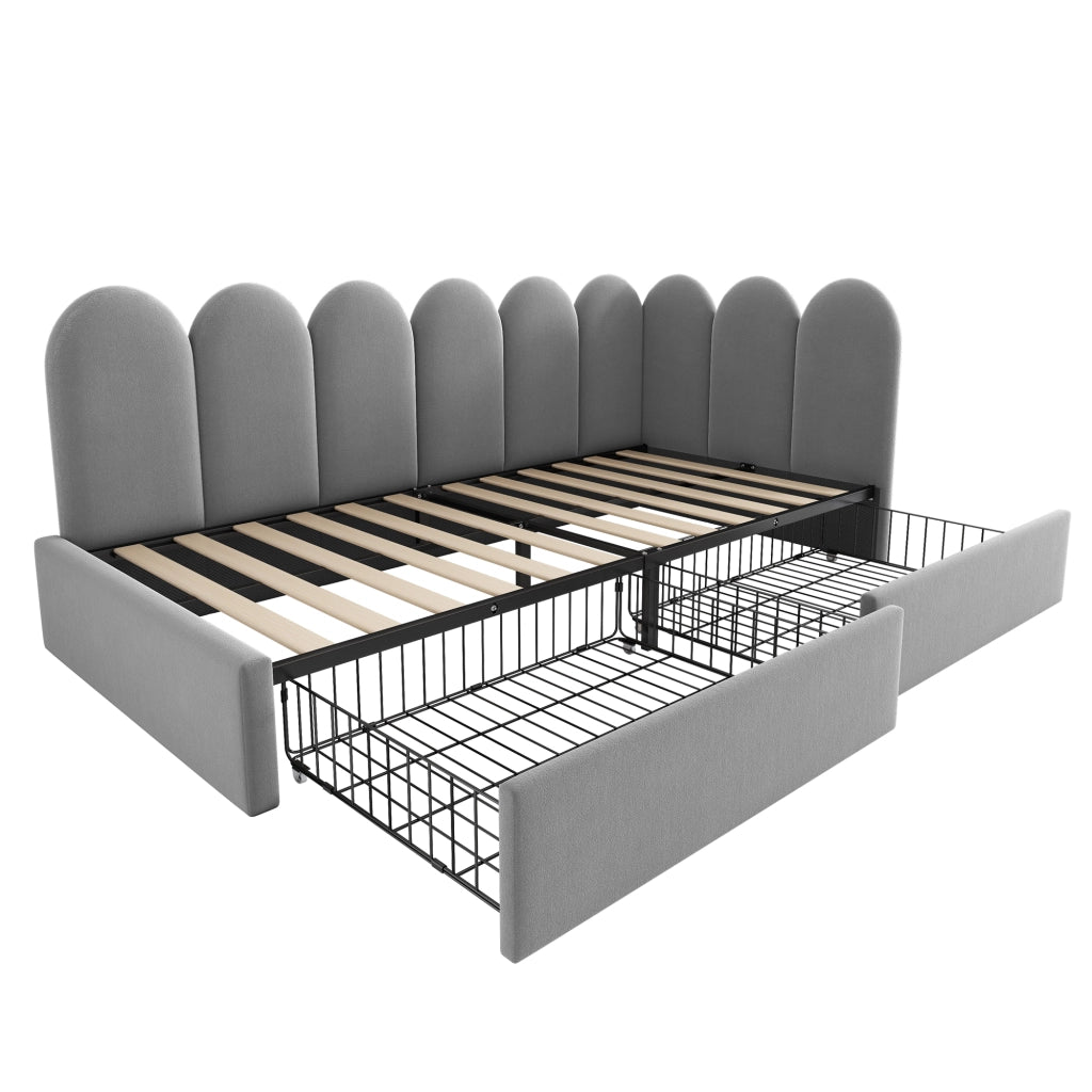 Letto Singolo Imbottito con Cassetti ¨C MINIMAL ¨C Velluto Grigio 90x200