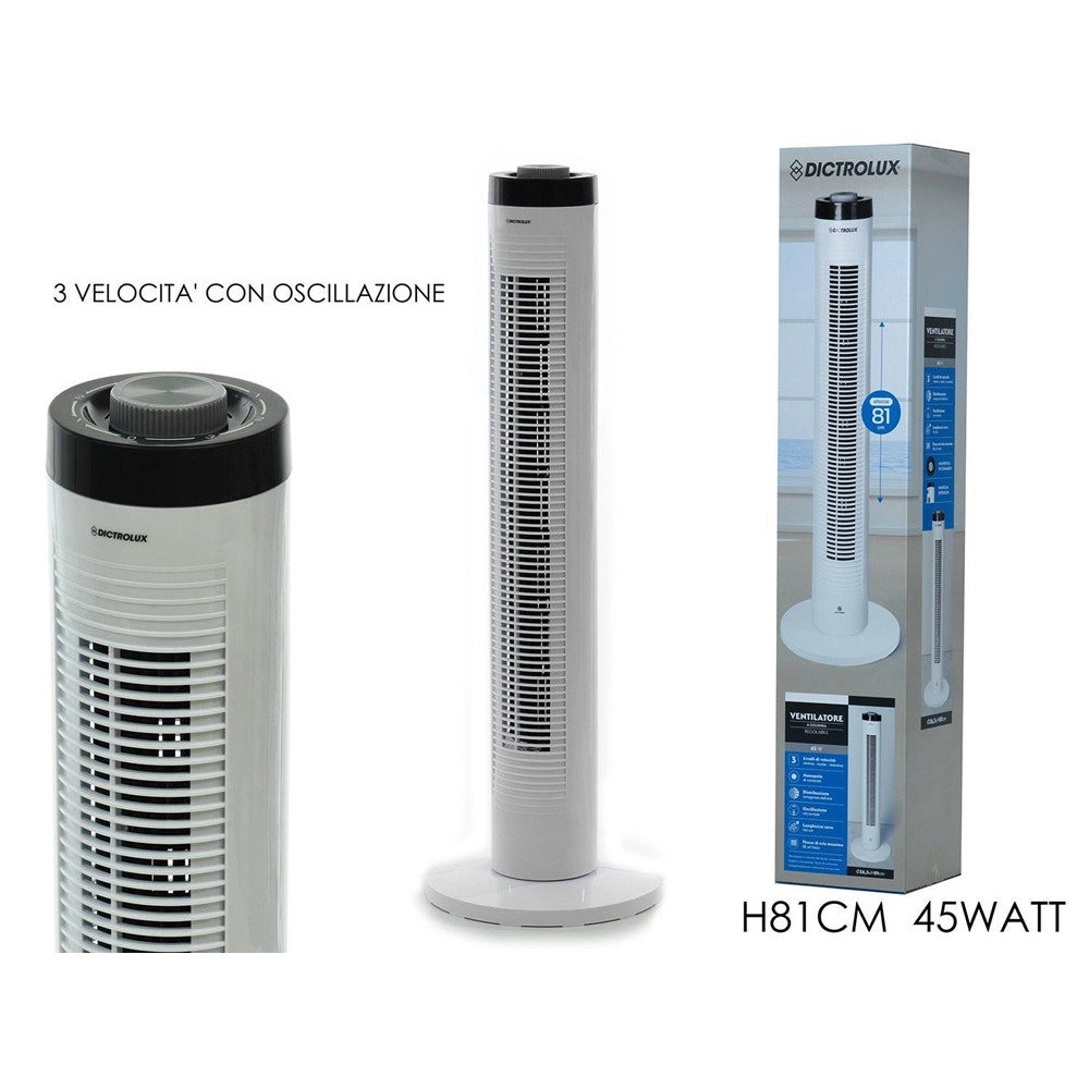 Trade Shop - Ventilatore A Colonna Regolabile Bianco 45 W 3 Velocità Oscillazione Orizzontale Maniglia -