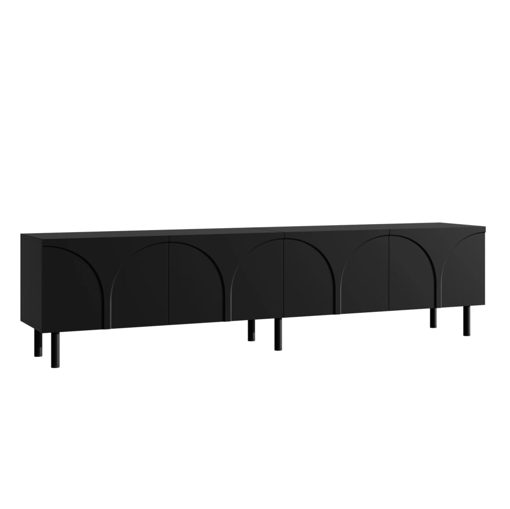 Mobile TV 180x35x49 cm con 4 ante e 2 vani separati in MDF e pannello truciolare nero