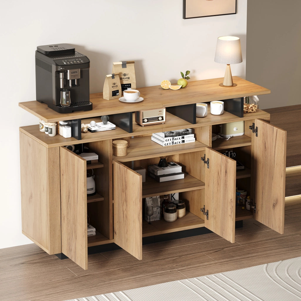 Sideboard con 4 ante e 3 vani aperti, 140x40x85 cm, Natural