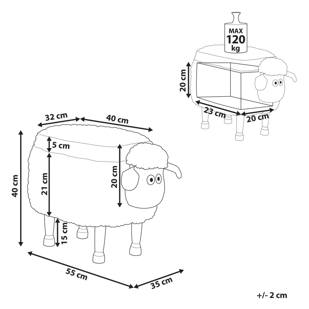 Pouf animaletto Sgabello per bambini Poggiapiedi in pelliccia sintetica bianco con gambe in legno portaoggetti Seggiolino per bambini