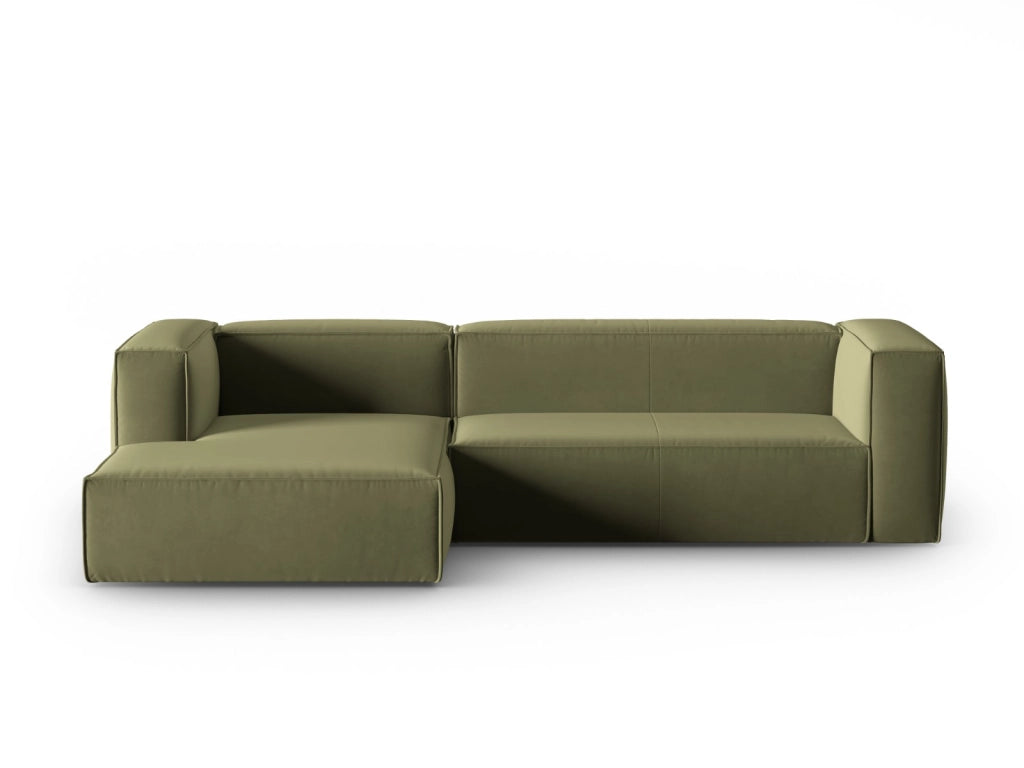 Cosmopolitan Design - Divano angolare sinistro "Mackay" 4 posti in velluto verde chiaro 