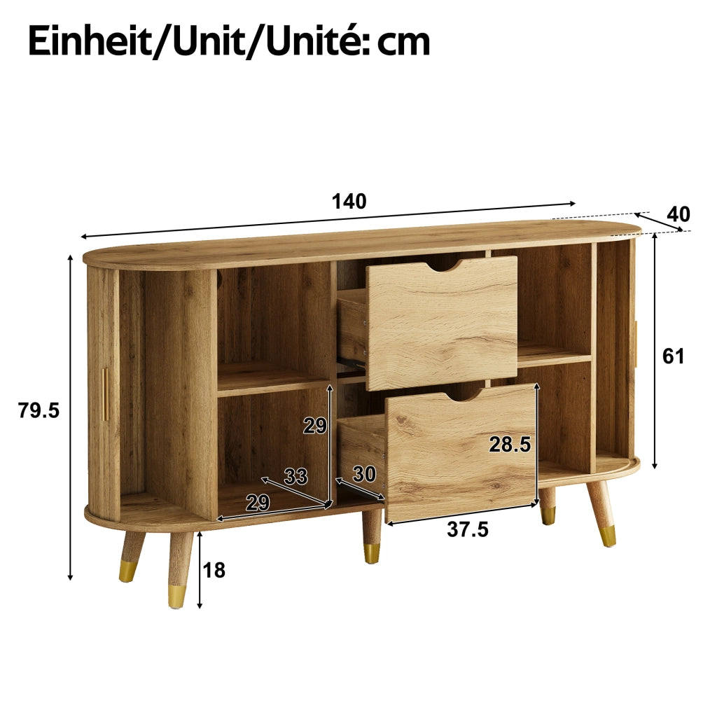Credenza con 2 cassetti e ripiani regolabili - per soggiorno - in MDF - 140x40x79.5 cm
