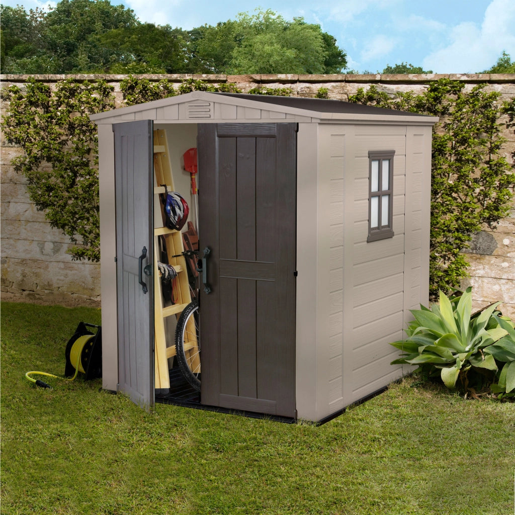 Factor 6x6  - Casetta da Giardino 178x208x182 cm 2 Ante per deposito attrezzi finitura effetto legno  in Resina Beige