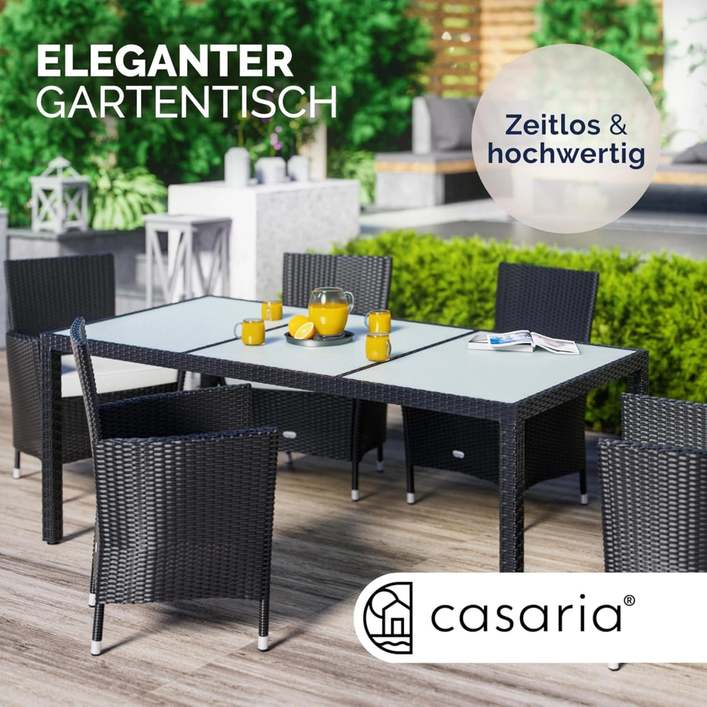 ® Tavolo da Giardino 190x90x75cm Polyrattan Altezza Regolabile 5 mm Vetro Tavola da Pranzo Terrazza Balcone Mobili da Esterno Outdoor
