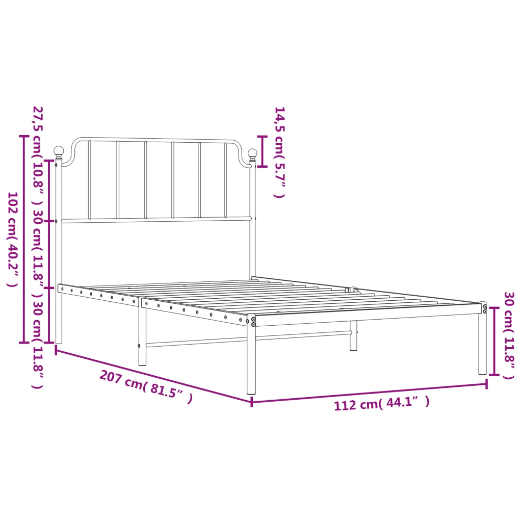 Letto singolo | Letto per adulti | Giroletto con Testiera Metallo Bianco 107x203 cm