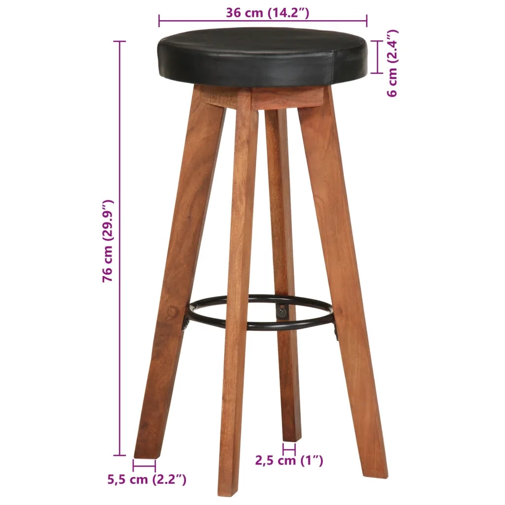 Sgabelli da Bar 2 pz in Vera Pelle e Legno Massello di Acacia 348165