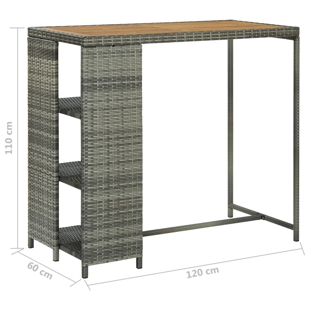 Tavolo da Bar con Ripiani Grigio 120x60x110 cm in Polyrattan 313479