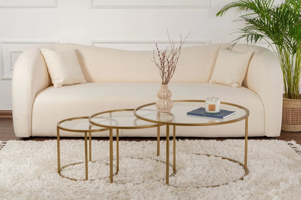 Set di 3 tavolini in metallo "Aurum" - 80 x 80 x 43 cm - Oro trasparente