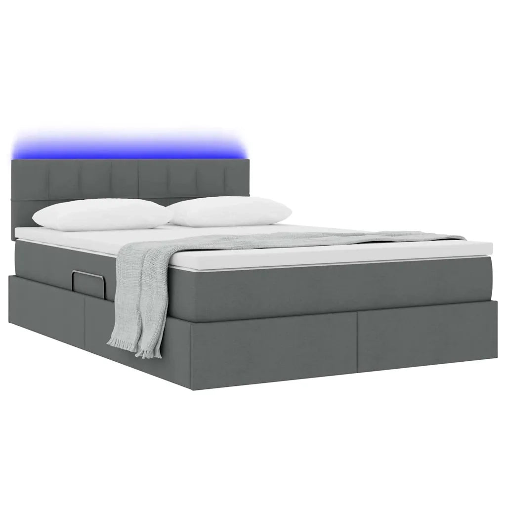 Letto con contenitore e LED Grigio scuro 140 x 190 cm Tessuto