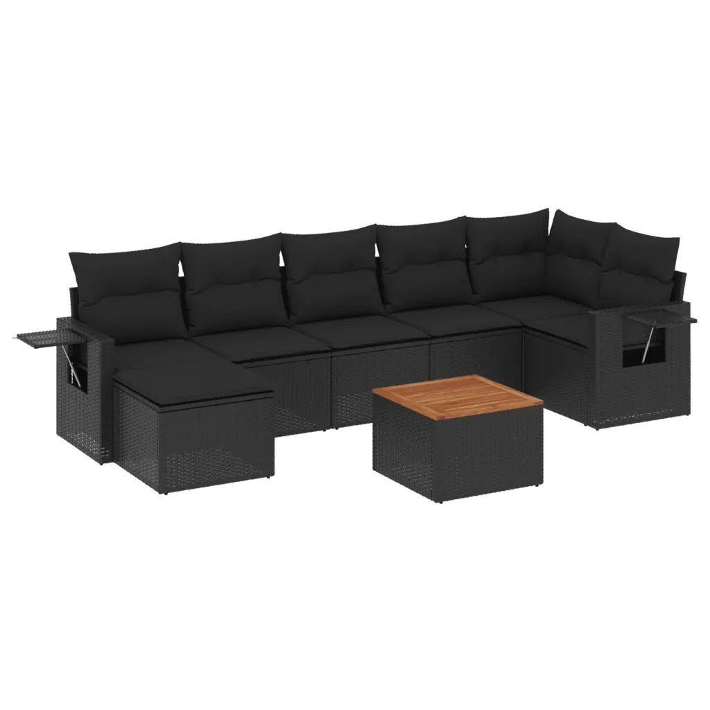 Set Divani da Giardino con Cuscini 8 pz Nero in Polyrattan 3224669