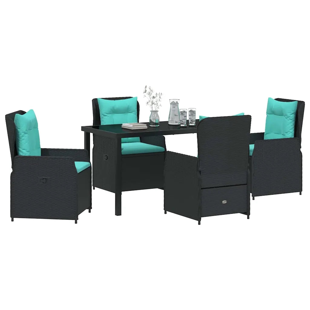 Set da Pranzo per Giardino con cuscino 5 pcs Nero Poly Rattan 3381039