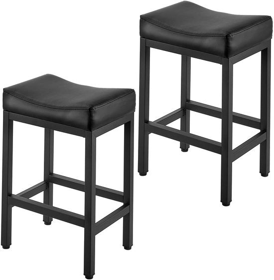 Set a 2 posti con sedile in pelle, altezza del sedile 62cm, sedia a cavalletto con gambe in metallo, progetto senza gomma per cucina, sala da pranzo, caffè, nero