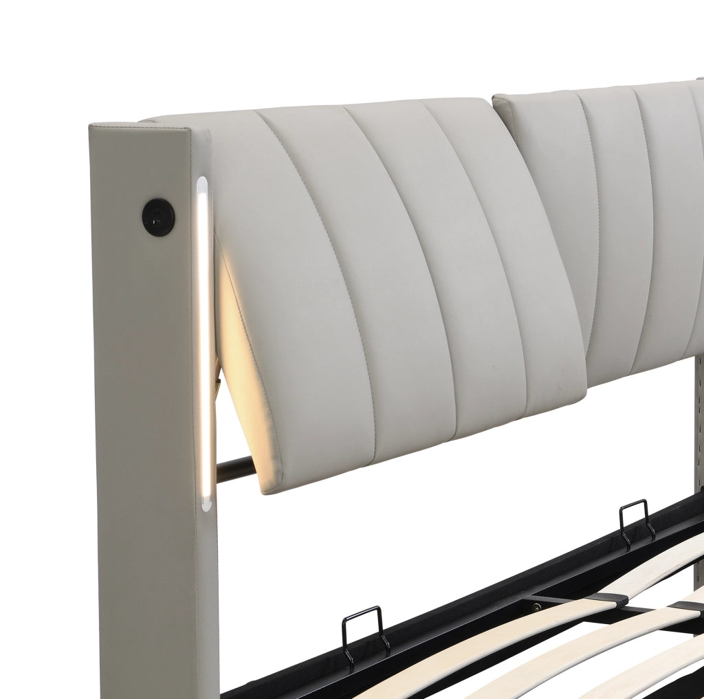 Letto imbottito 180x200 cm con LED, USB ricaricabile e vano contenitore